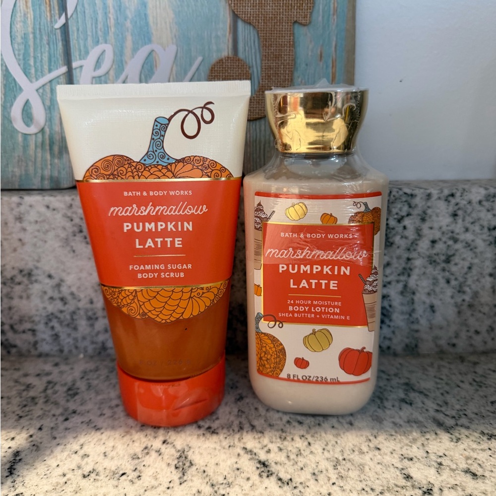 Bath & Body Works Marshmallow Pumpkin Latte Body Lotion & Scrub -